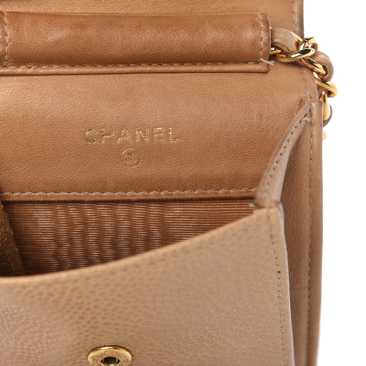 Caviar CC Phone Holder Crossbody Beige