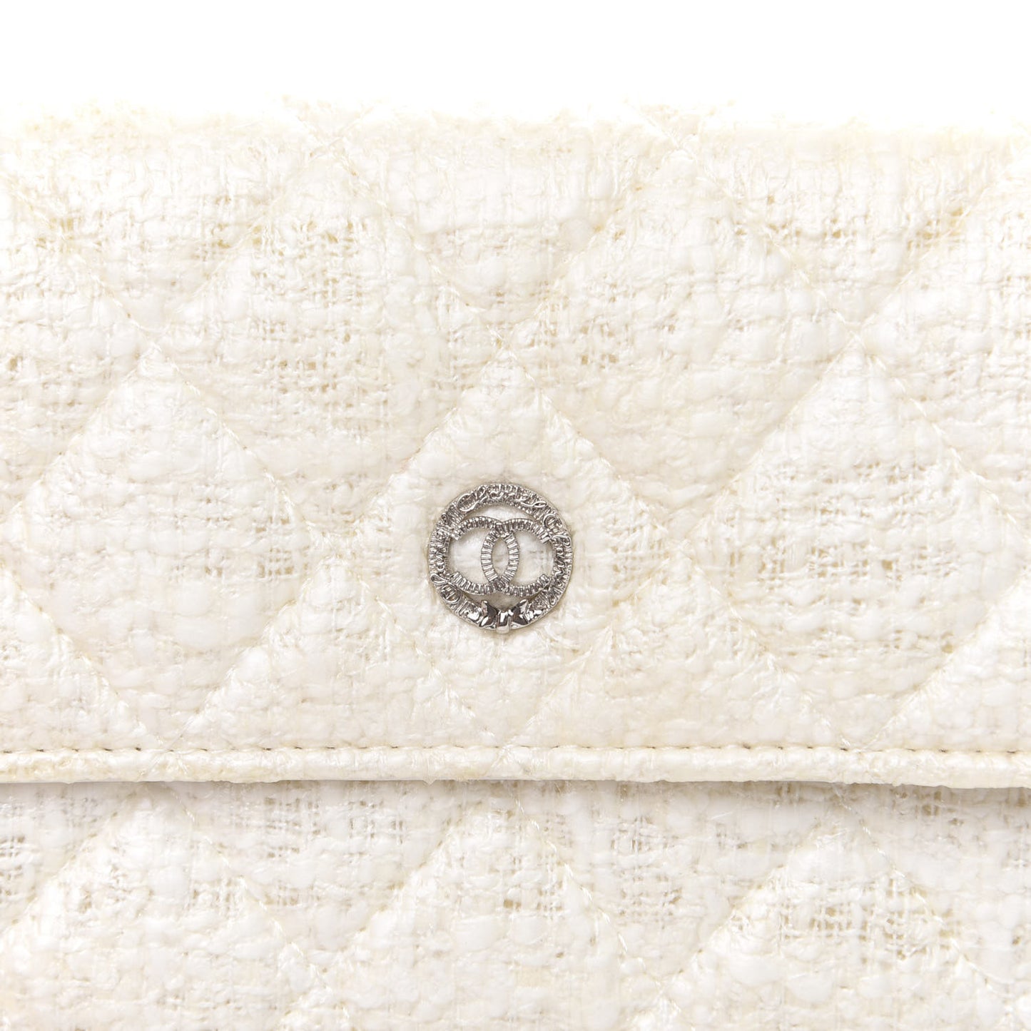 Tweed Quilted Zip Flap Wallet White