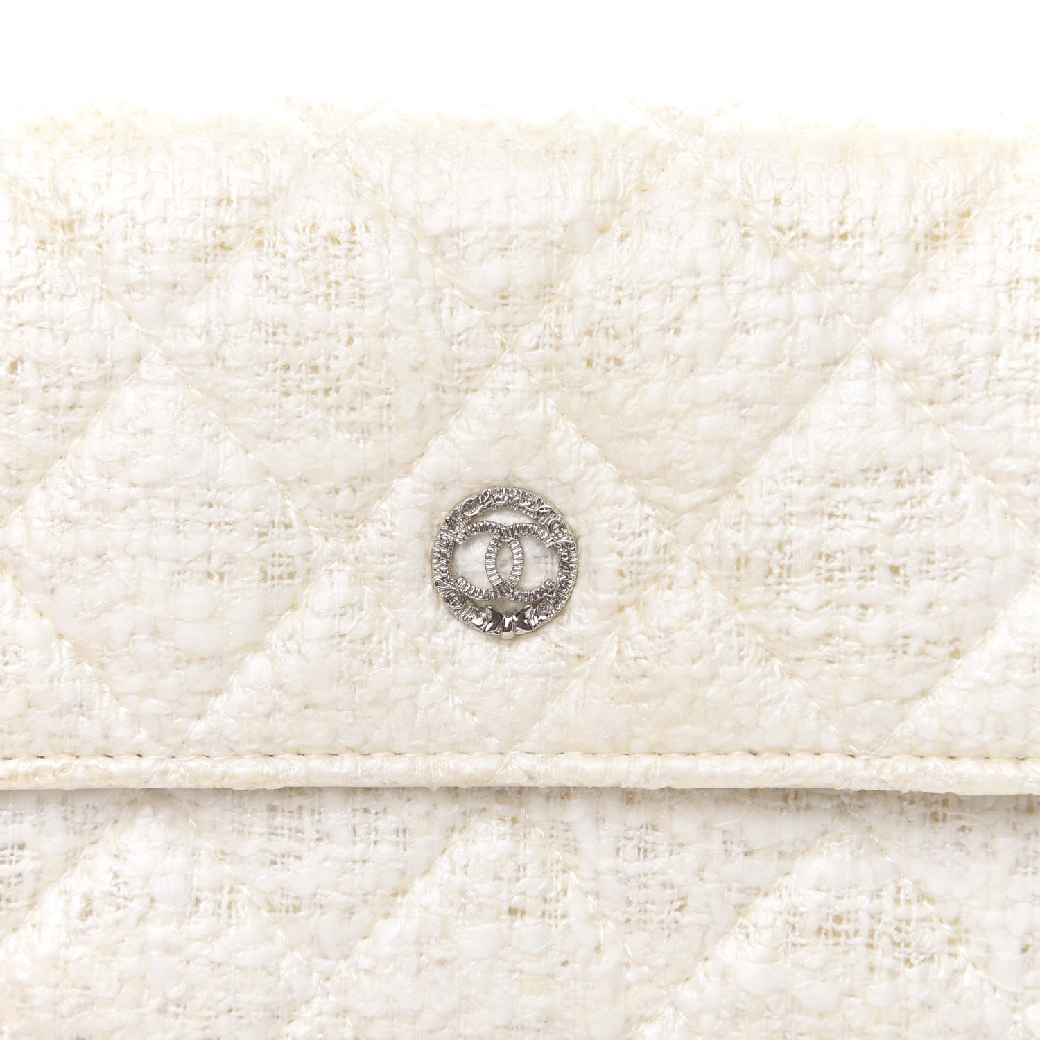 Chanel Tweed Quilted Zip Flap Wallet White 12 of 13