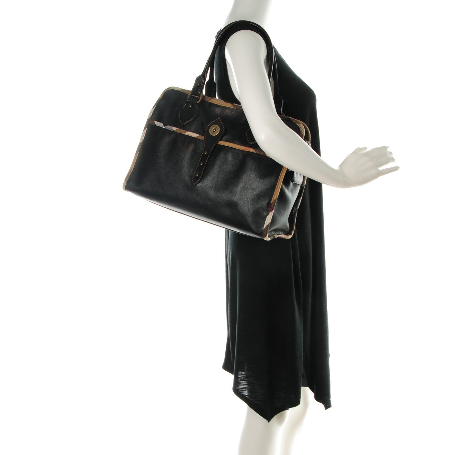 Burberry Soft Leather House Check Tote Black 2 of 8