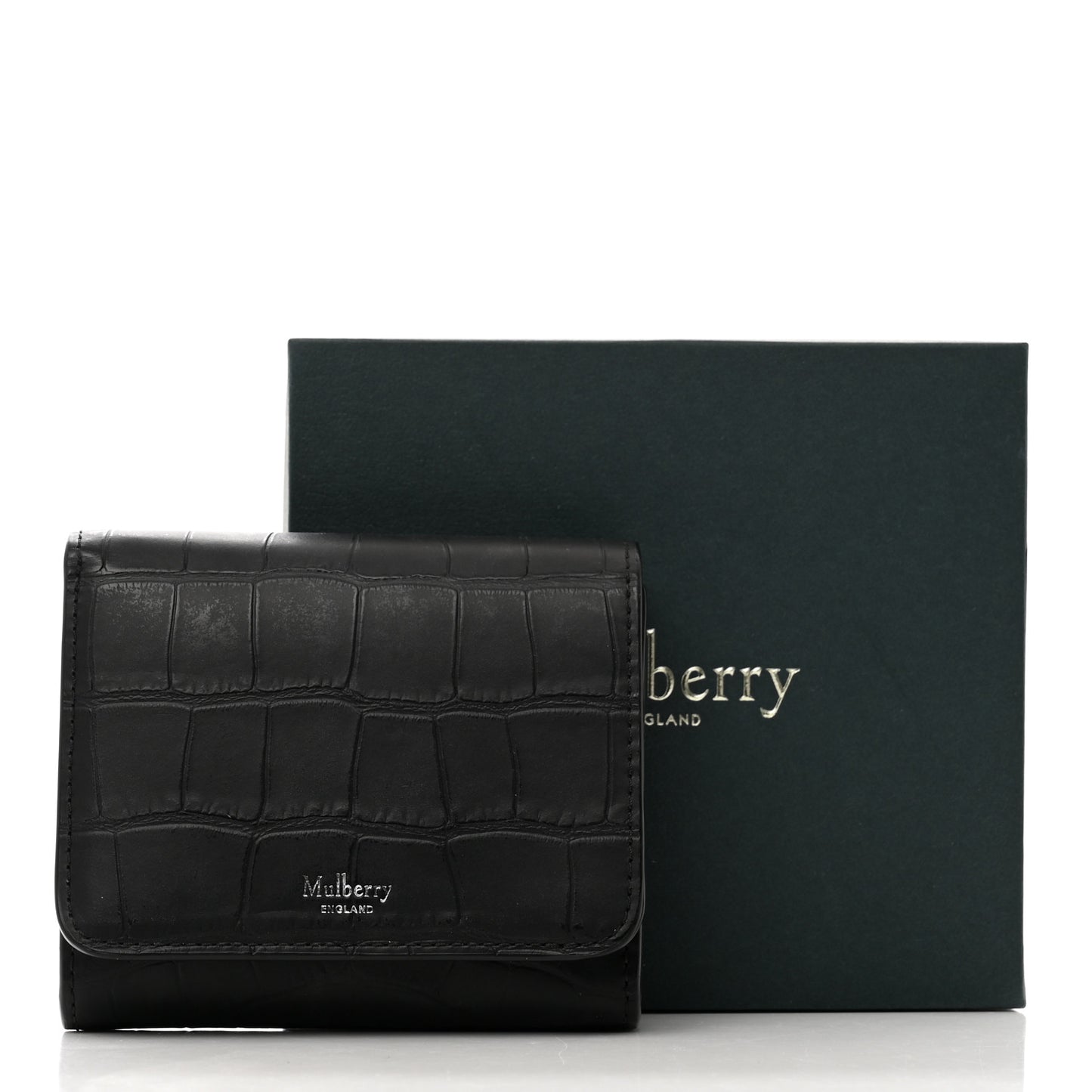 Crocodile Embossed Calfskin Small French Continental Wallet Black