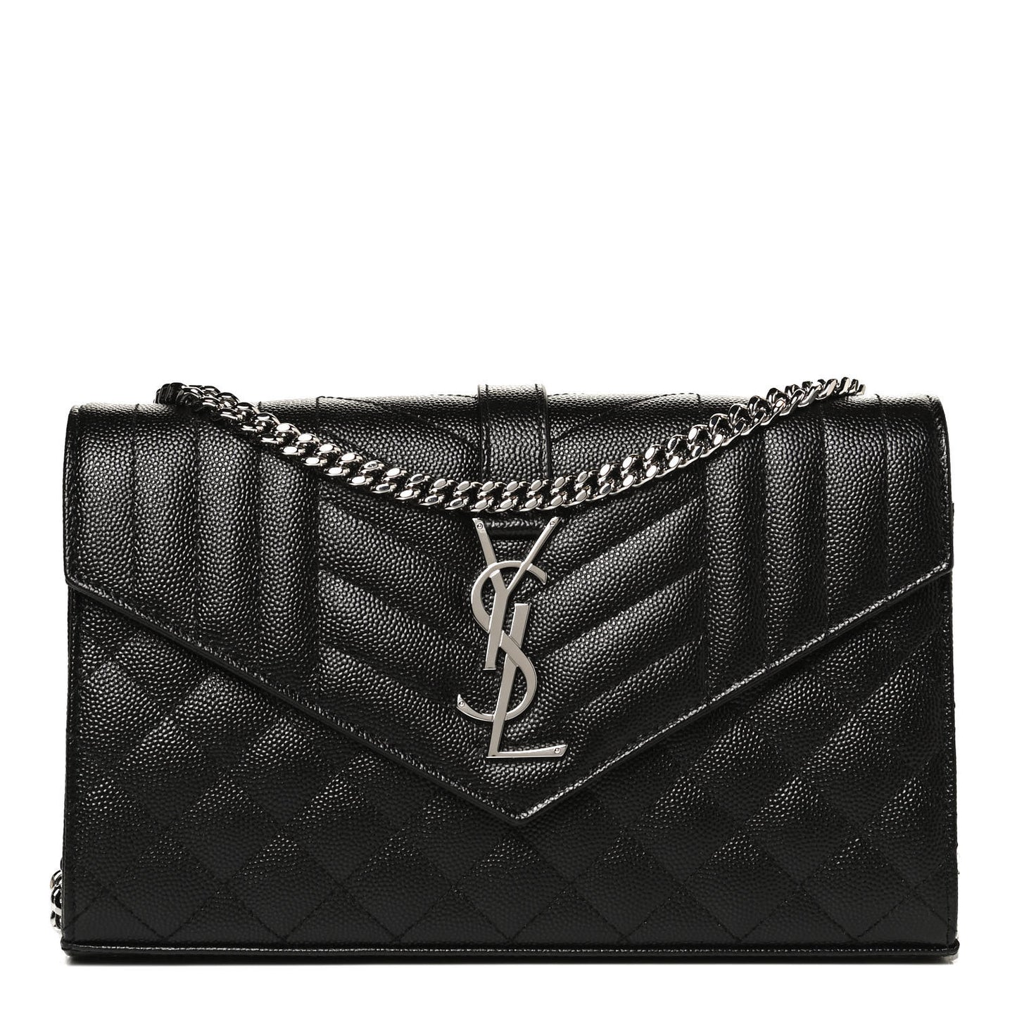 Grain De Poudre Mixed Matelasse Triquilt Monogram Chain Wallet Black