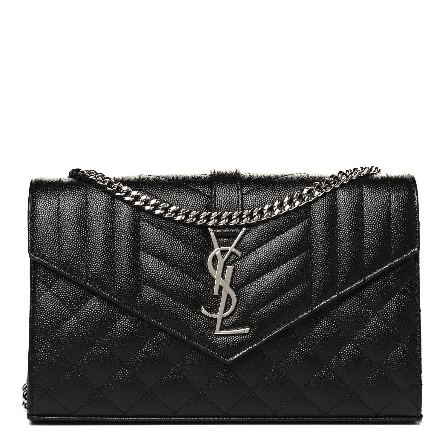 Saint Laurent Grain De Poudre Mixed Matelasse Triquilt Monogram Chain Wallet Black 1 of 10