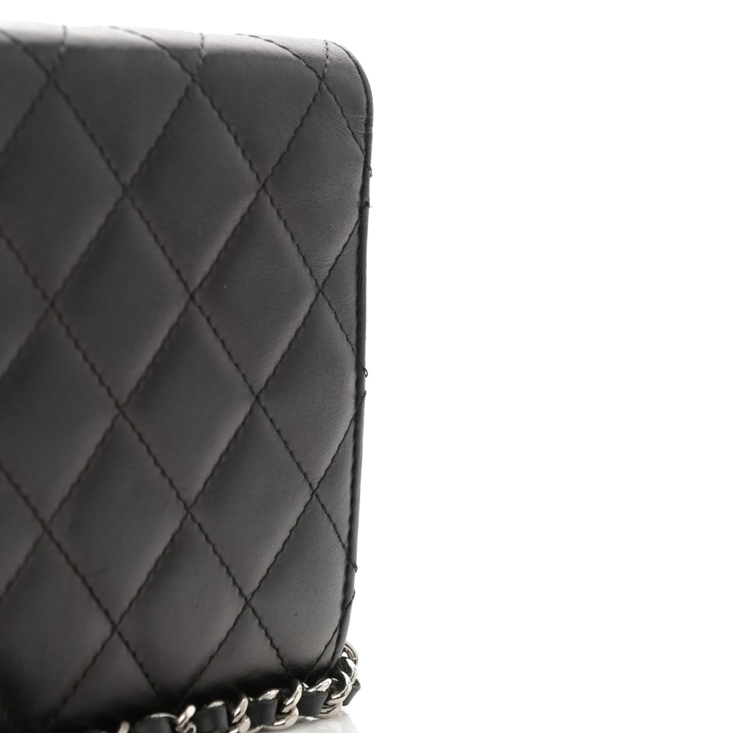 Calfskin Quilted Cambon Wallet On Chain WOC Black