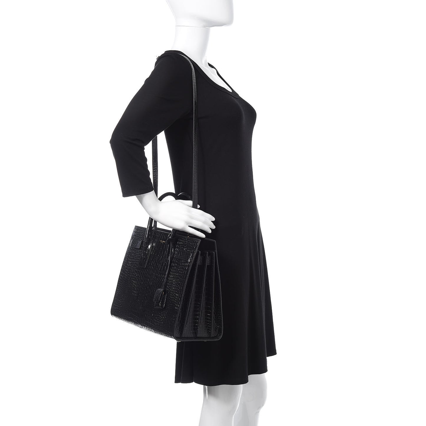 Calfskin Crocodile Embossed Small Sac de Jour Black