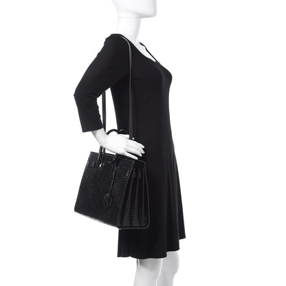 Saint Laurent Calfskin Crocodile Embossed Small Sac de Jour Black 2 of 10