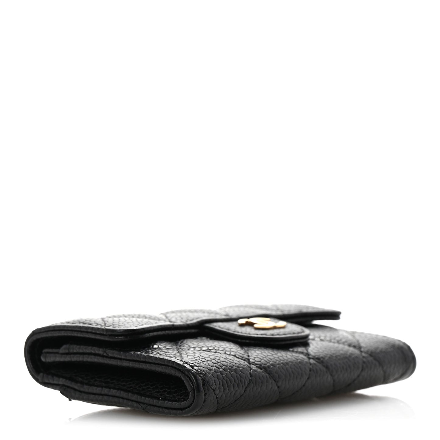 Caviar Quilted Flap Card Holder Wallet Black