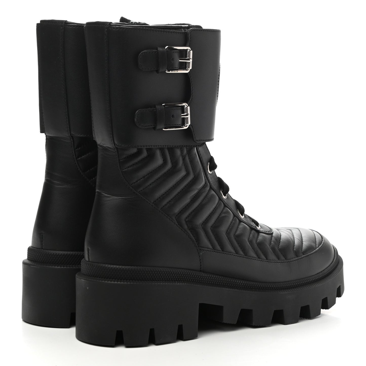 Nappa Frances GG Matelasse Platform Combat Boots 39 Black