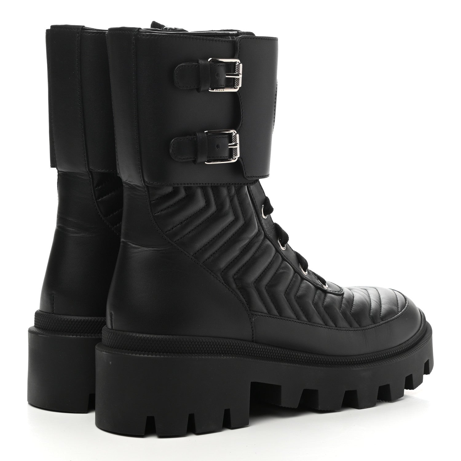 Gucci Nappa Frances GG Matelasse Platform Combat Boots 39 Black 4 of 9