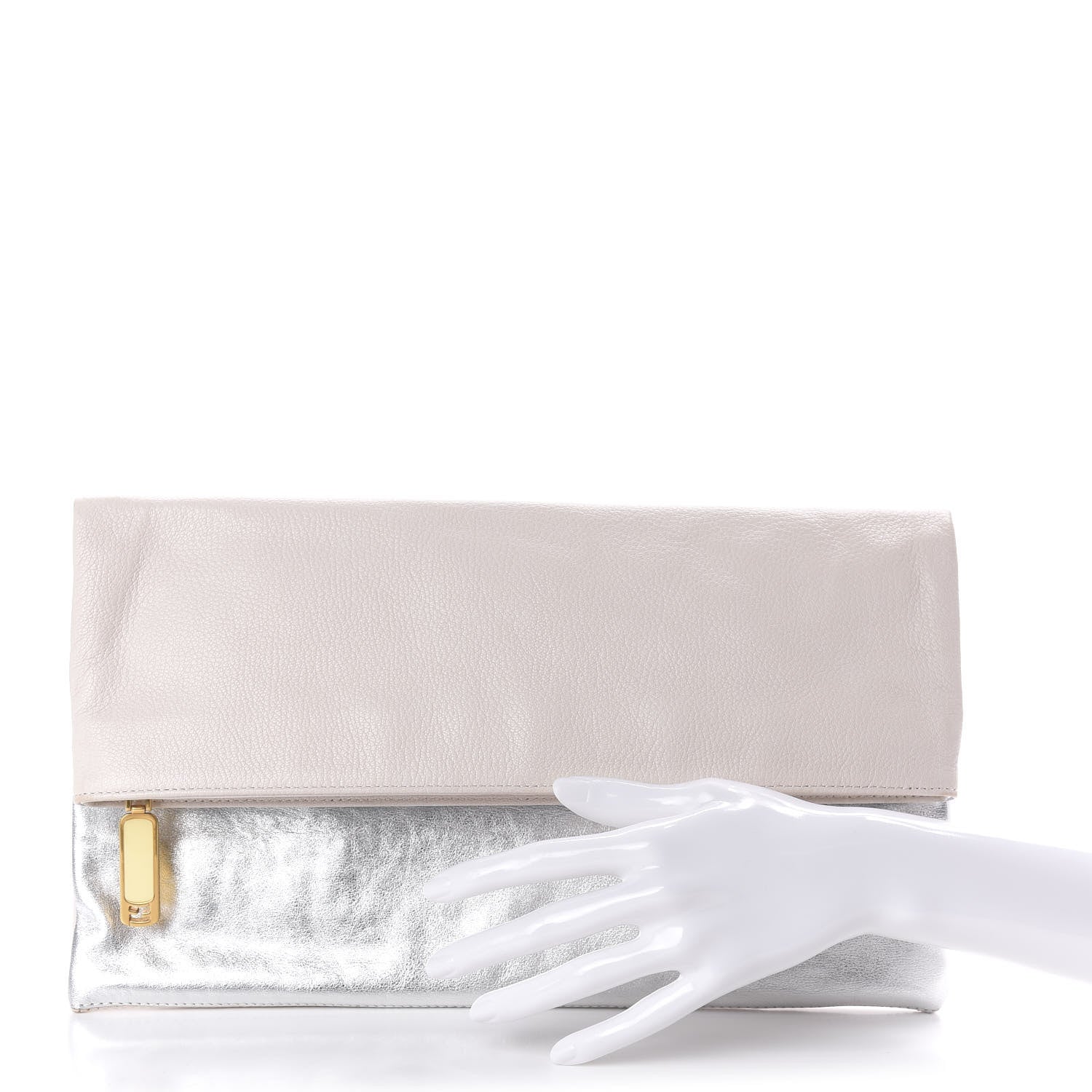 Fendi Metallic Calfskin Roma Chameleon Clutch Soap Silver 2 of 9