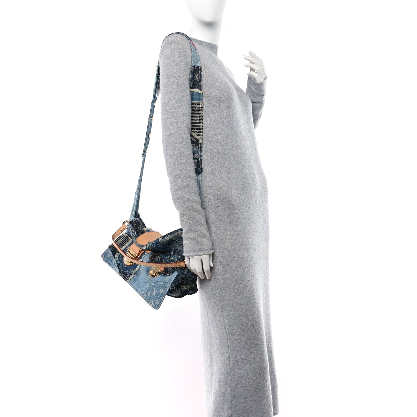 Denim Patchwork Posty Messenger Bag Blue