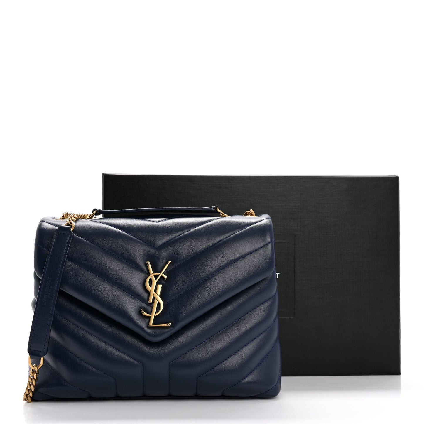 Calfskin Y Quilted Monogram Small Loulou Chain Satchel Blue Charron