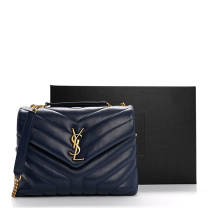 Saint Laurent Calfskin Y Quilted Monogram Small Loulou Chain Satchel Blue Charron 12 of 12