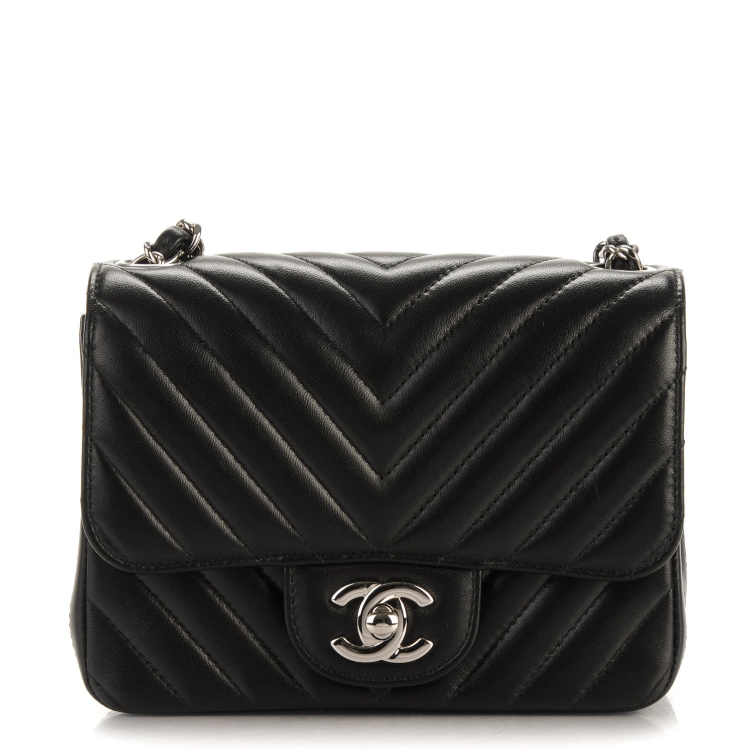 Chanel Lambskin Chevron Quilted Mini Square Flap Black 1 of 8