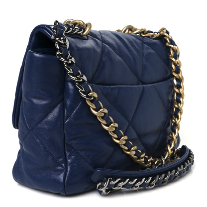 Chanel Goatskin Quilted Large Chanel 19 Flap Navy Blue 3 of 10