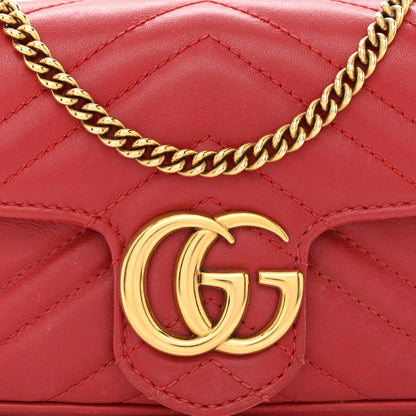 Gucci Calfskin Matelasse Super Mini GG Marmont Shoulder Bag Hibiscus Red 8 of 10
