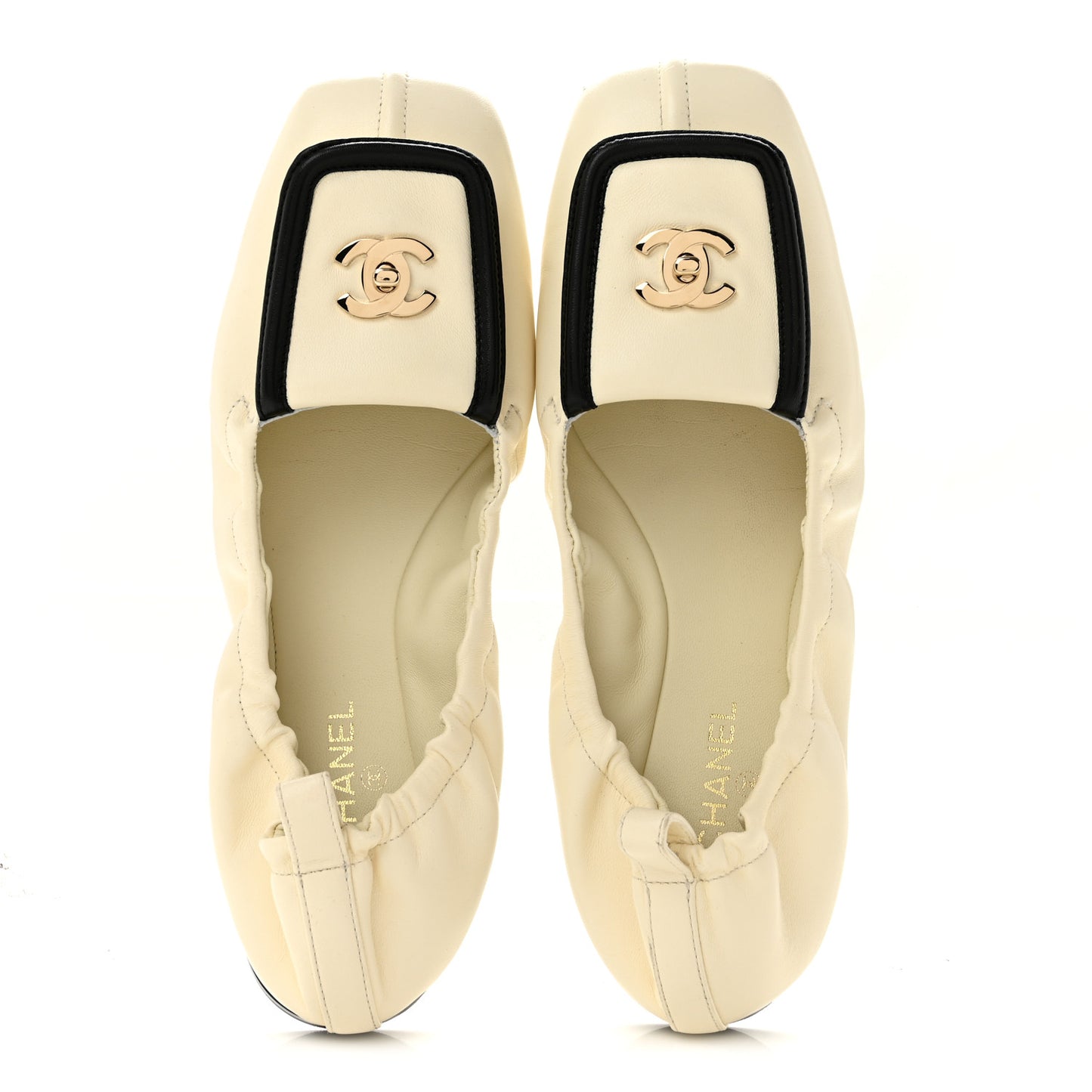 Lambskin CC Turnlock Ballerina Flats 37 Ivory Black