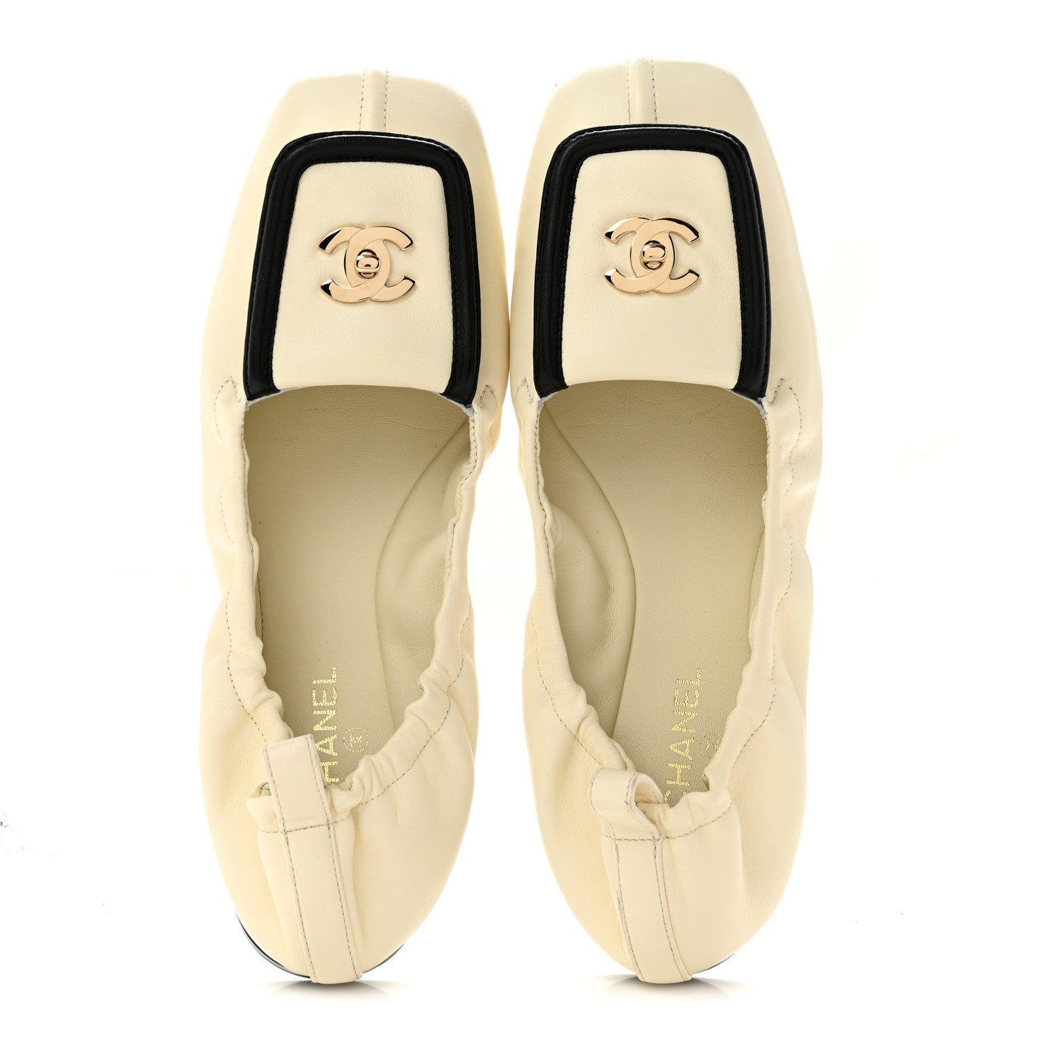 Chanel Lambskin CC Turnlock Ballerina Flats 37 Ivory Black 2 of 9