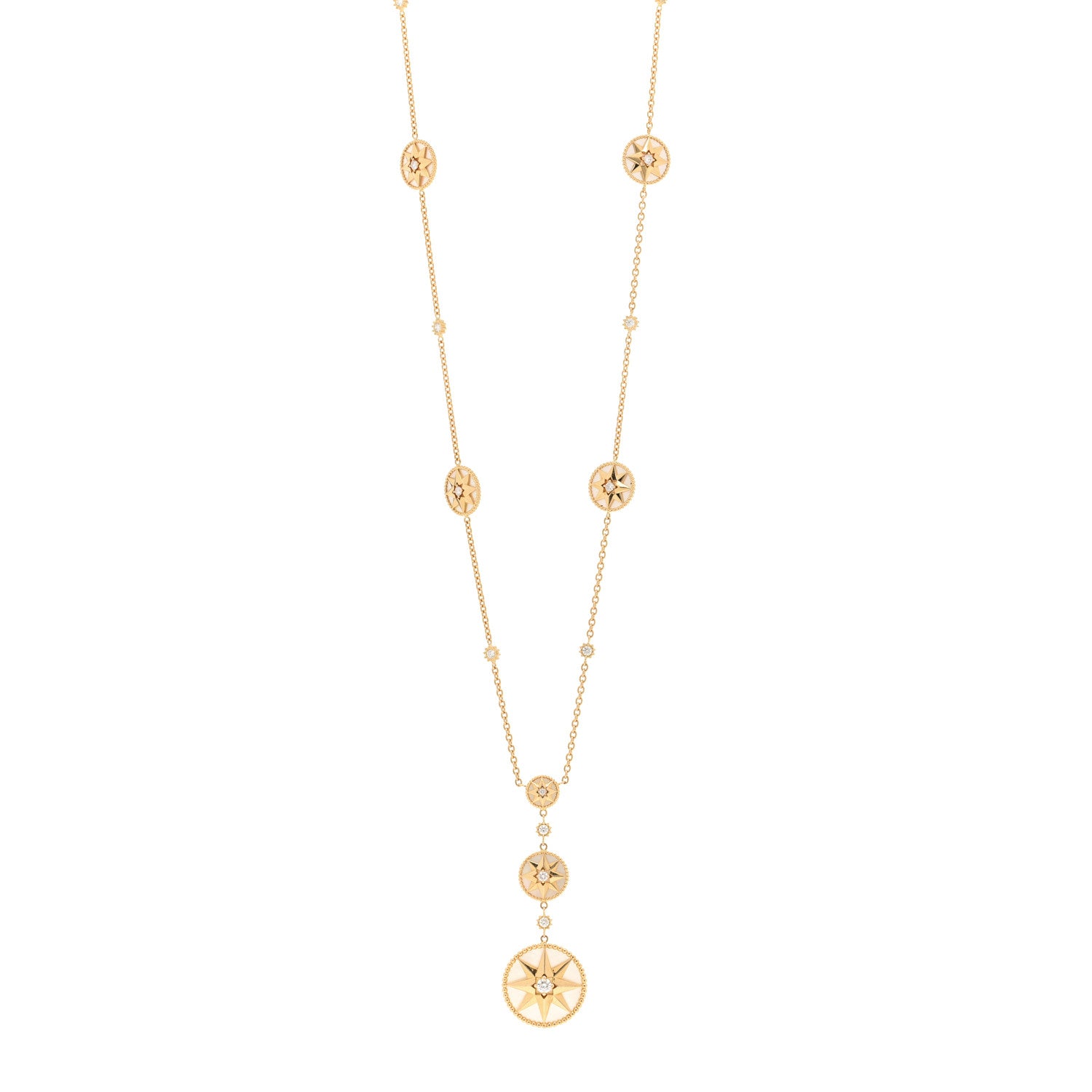 Christian Dior 18K Yellow Gold Diamond Mother of Pearl Rose Des Vents Long Necklace 1 of 5