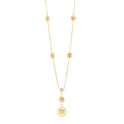Christian Dior 18K Yellow Gold Diamond Mother of Pearl Rose Des Vents Long Necklace 1 of 5