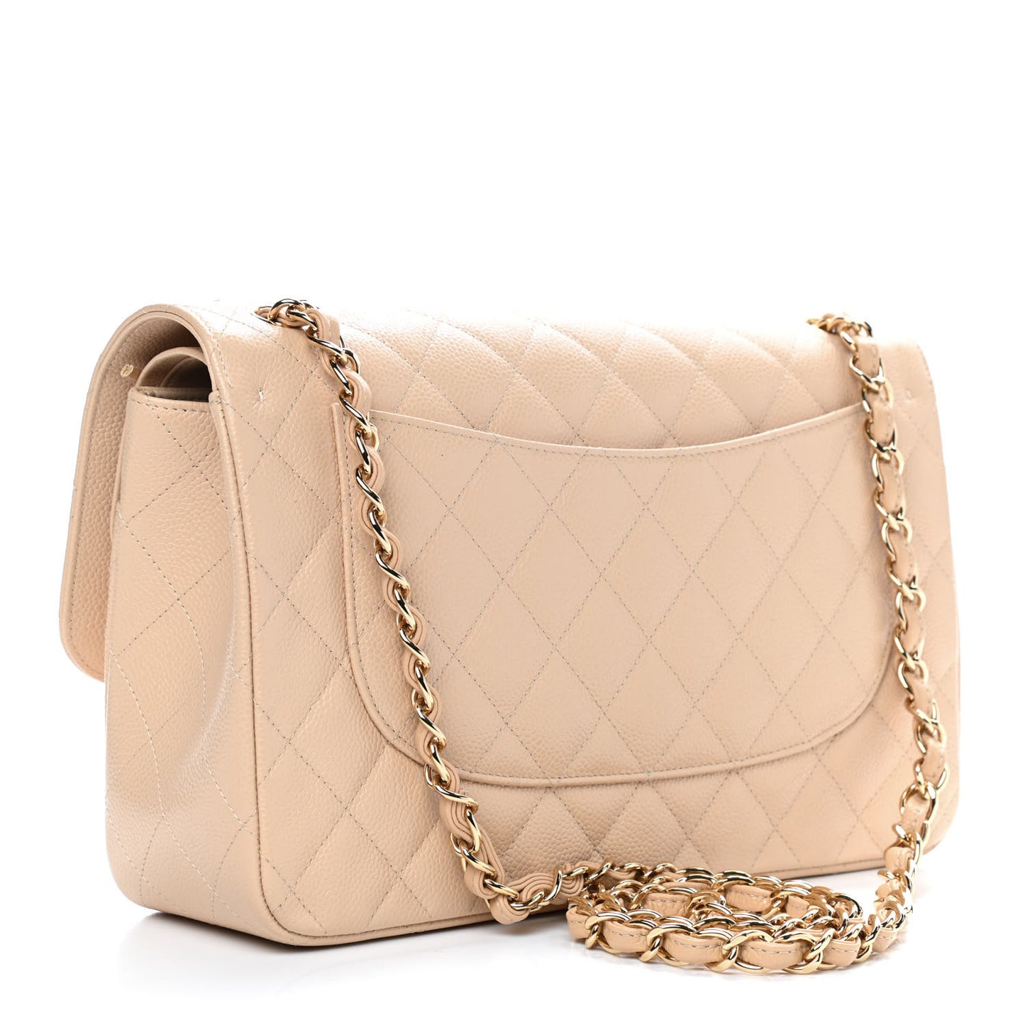 Caviar Quilted Jumbo Double Flap Beige Clair