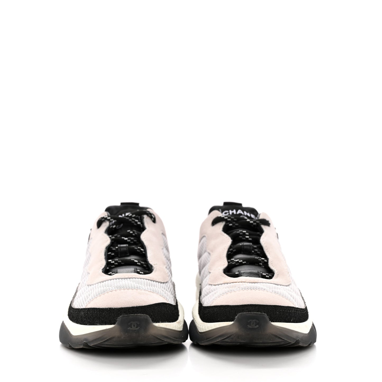 Mesh Suede Calfskin Quilted Sneakers 37.5 Light Pink Beige