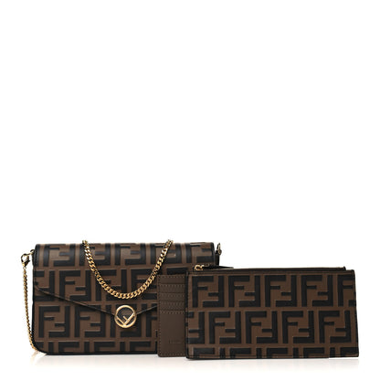 Fendi Vitello Soft F is Fendi Bi-Color FF 1974 Embossed Envelope Wallet On Chain with Pouches Maya Black 1 of 7