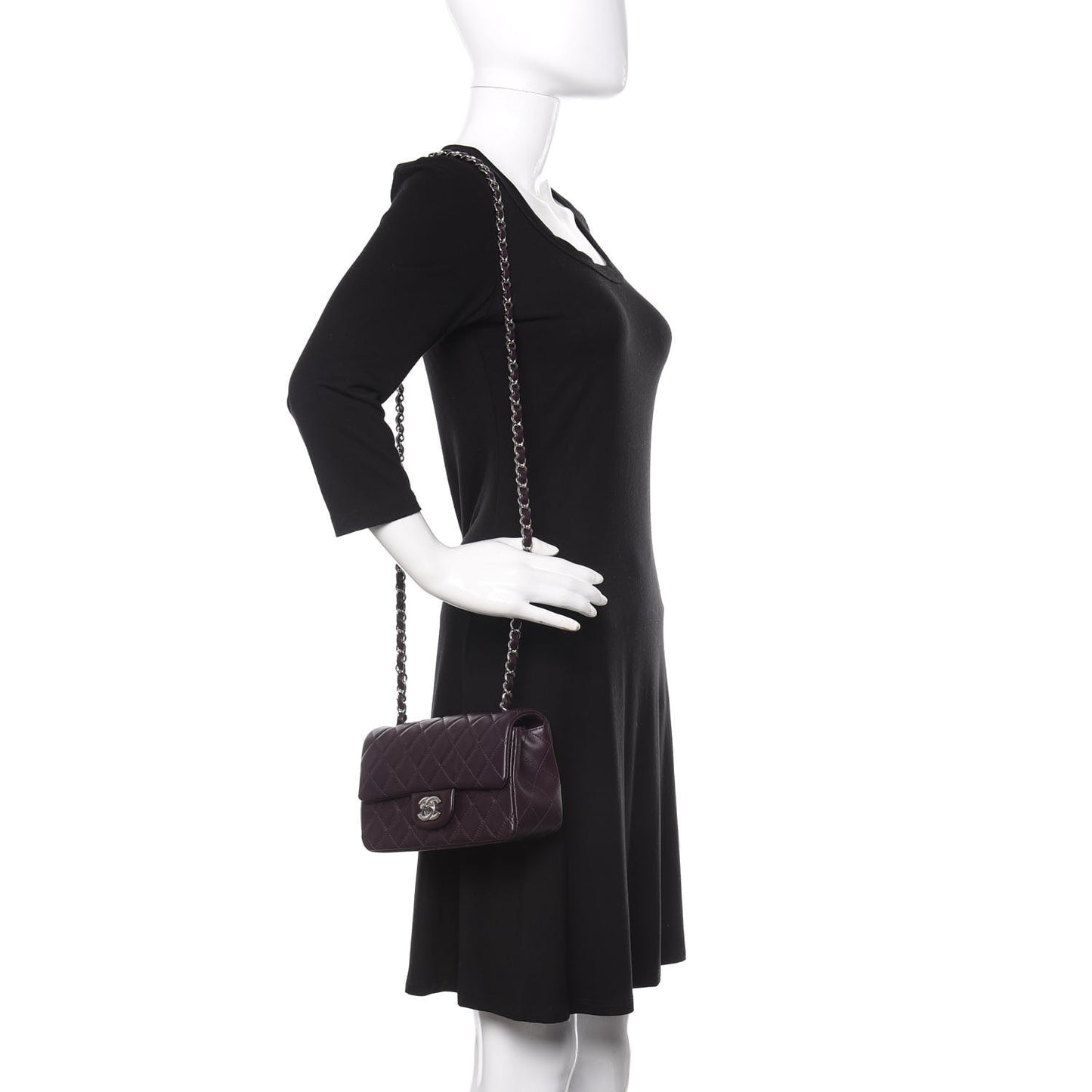Lambskin Quilted Mini Rectangular Flap Dark Purple