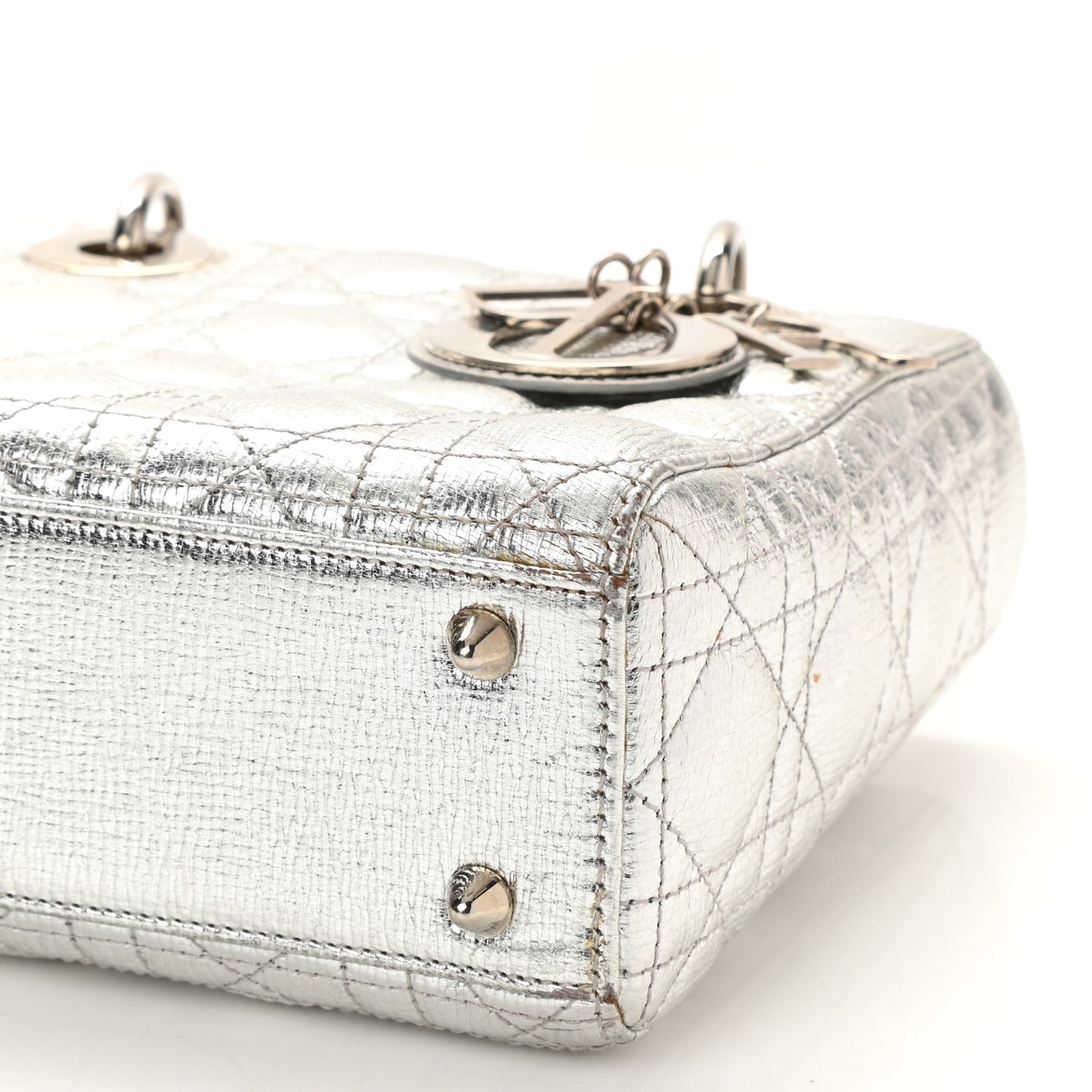 Metallic Grained Calfskin Cannage Small Lucky Badges My Lady Dior Silver