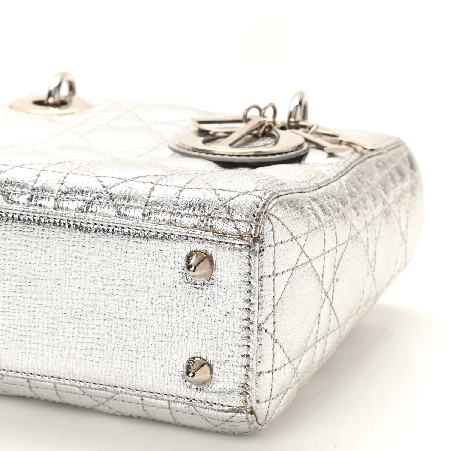 Christian Dior Metallic Grained Calfskin Cannage Small Lucky Badges My Lady Dior Silver 9 of 13