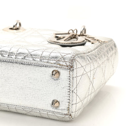 Christian Dior Metallic Grained Calfskin Cannage Small Lucky Badges My Lady Dior Silver 9 of 13