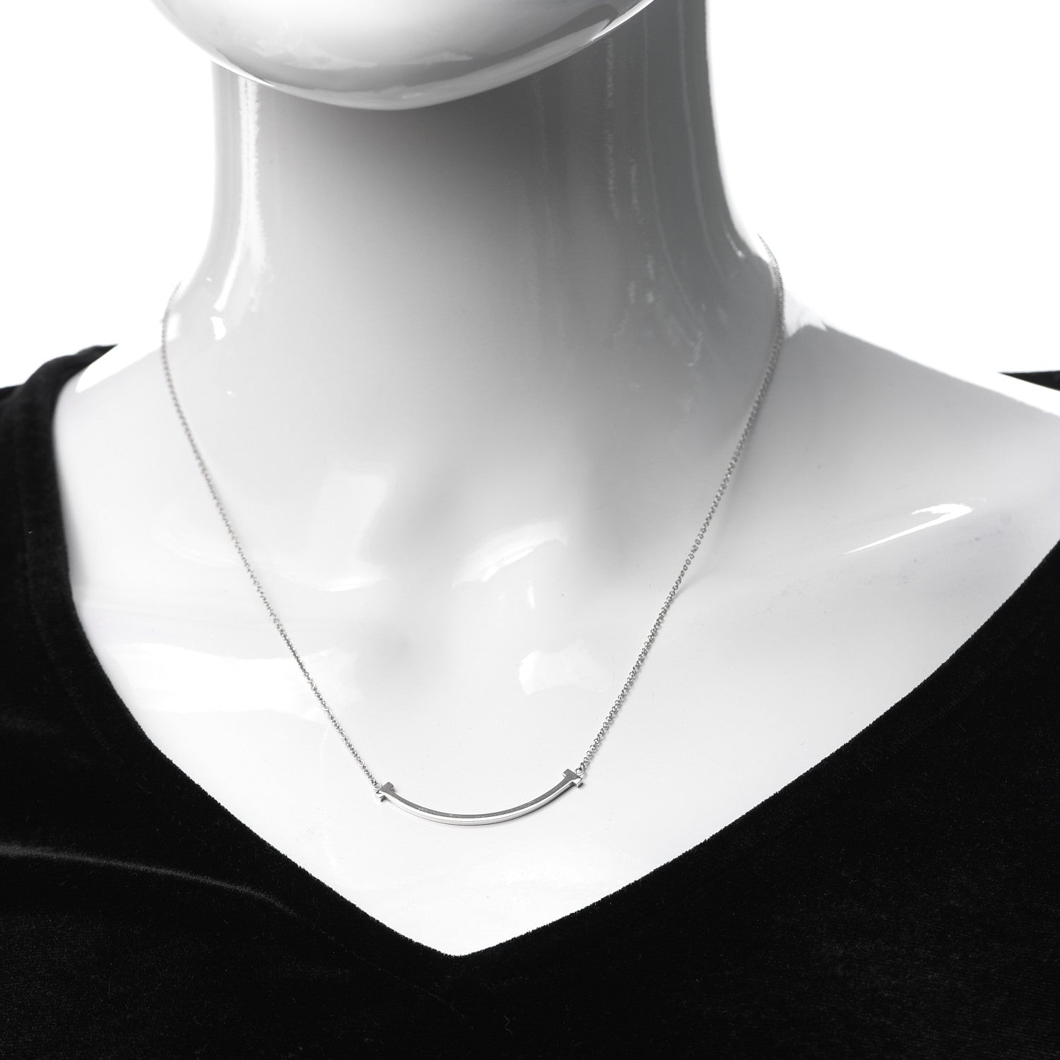 Tiffany 18K White Gold Small T Smile Pendant Necklace 2 of 6