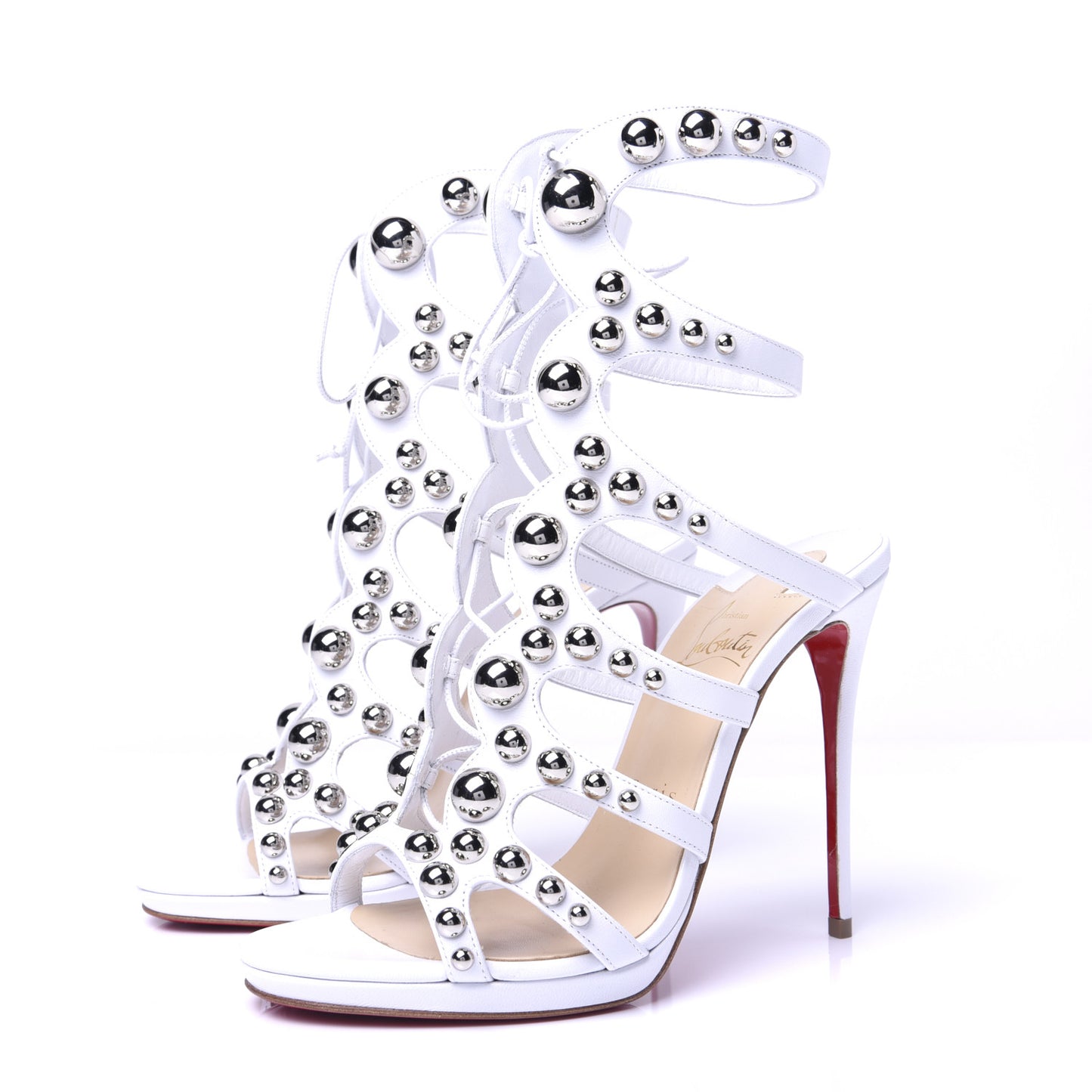 Kid Amazoubille 120 Studded Gladiator Sandals 37.5 Latte Silver