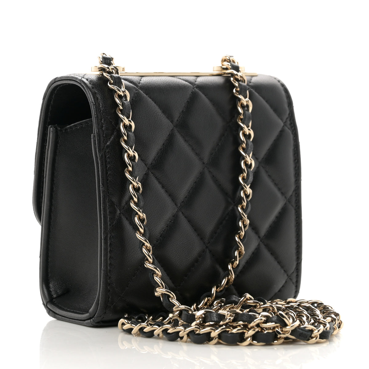 Lambskin Quilted Mini Trendy CC Chain Wallet Black