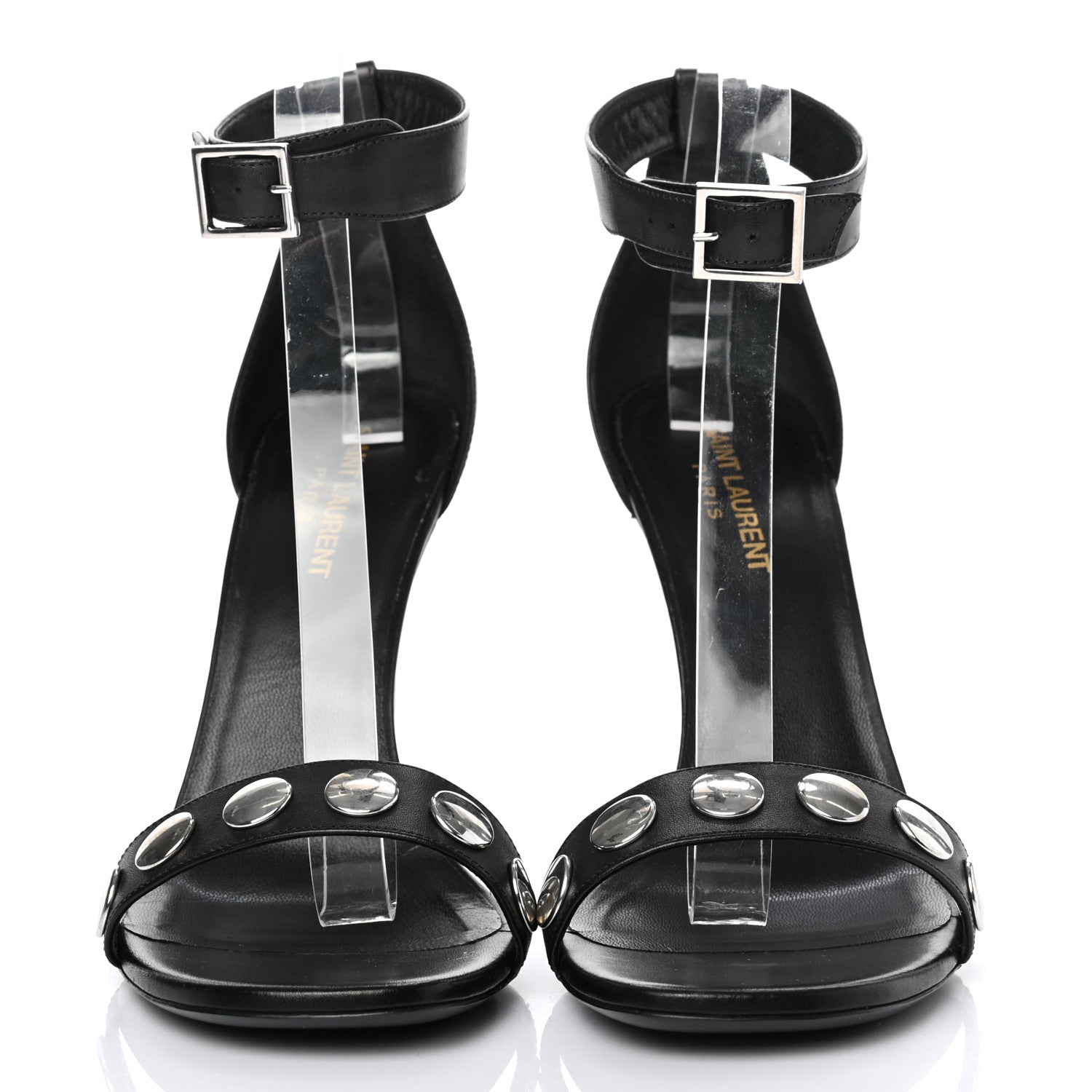 Saint Laurent Calfskin Grace105 Studded 105 Ankle Strap Sandals 39 Black 2 of 7