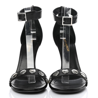 Saint Laurent Calfskin Grace105 Studded 105 Ankle Strap Sandals 39 Black 2 of 7