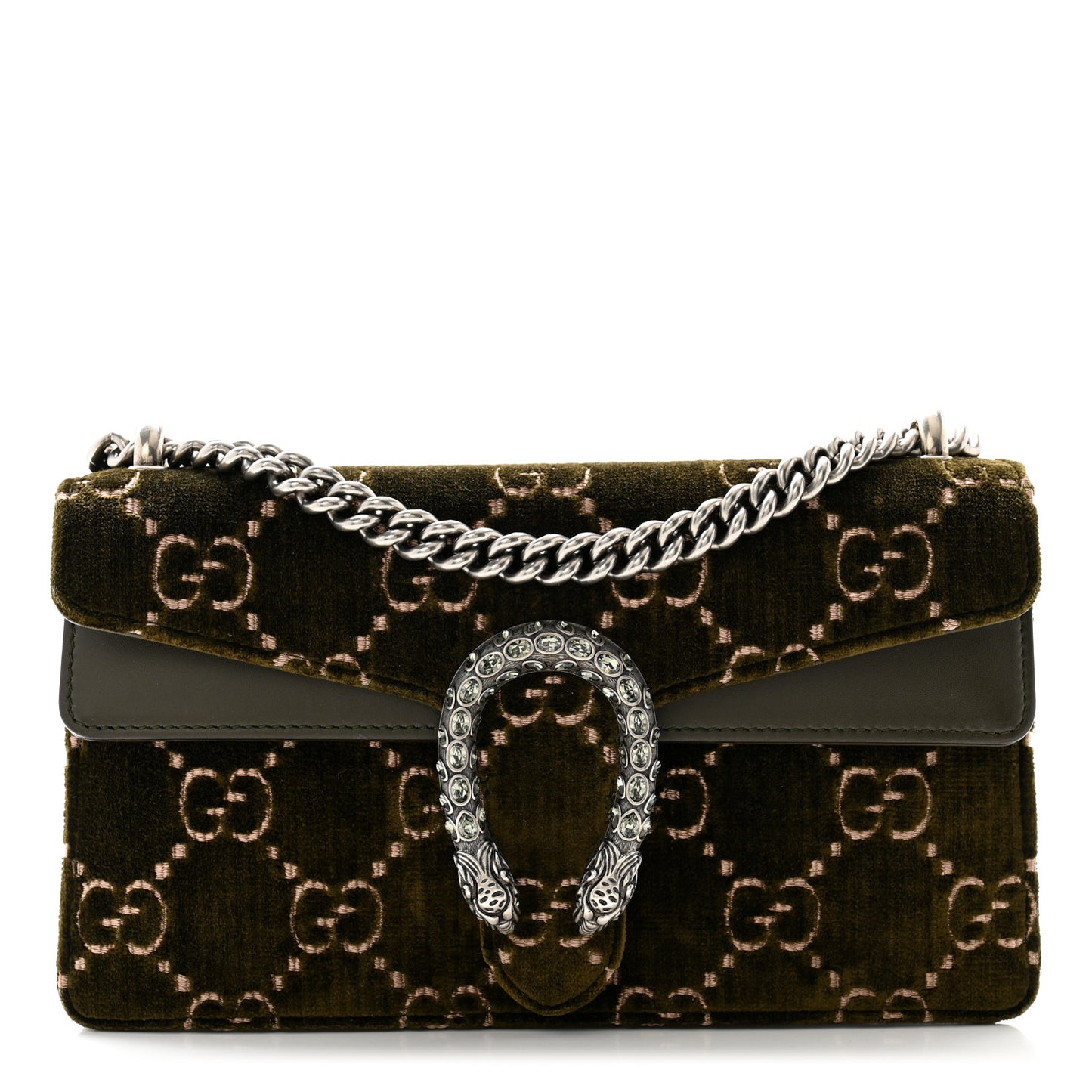 Velvet Skipper Crystal GG Monogram Small Dionysus Shoulder Bag Green