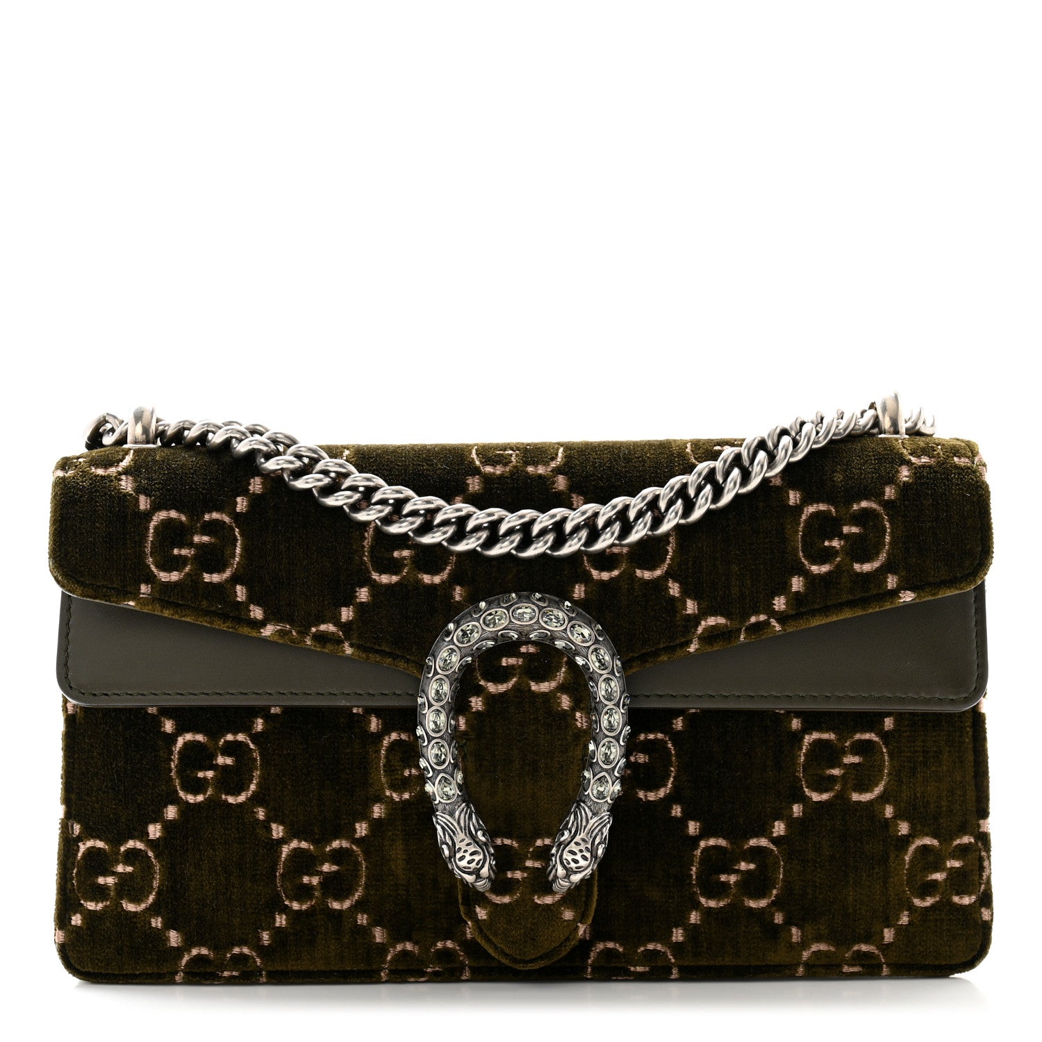 Gucci Velvet Skipper Crystal GG Monogram Small Dionysus Shoulder Bag Green 1 of 11