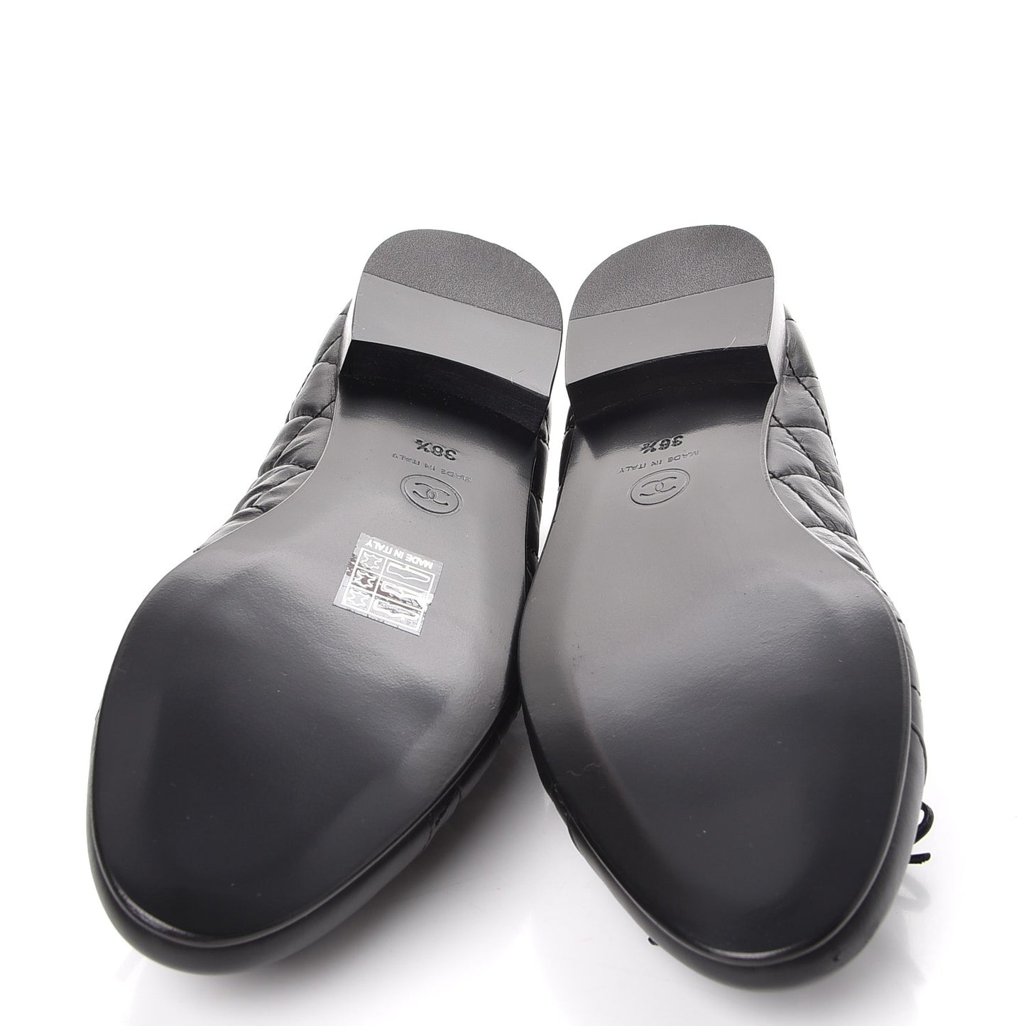 Aged Calfskin Quilted Cap Toe Ballerina Flats 38.5 Black