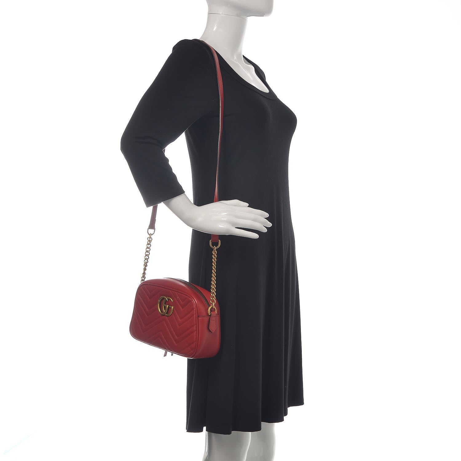 Gucci Calfskin Matelasse Small GG Marmont Chain Shoulder Bag Hibiscus Red 2 of 10