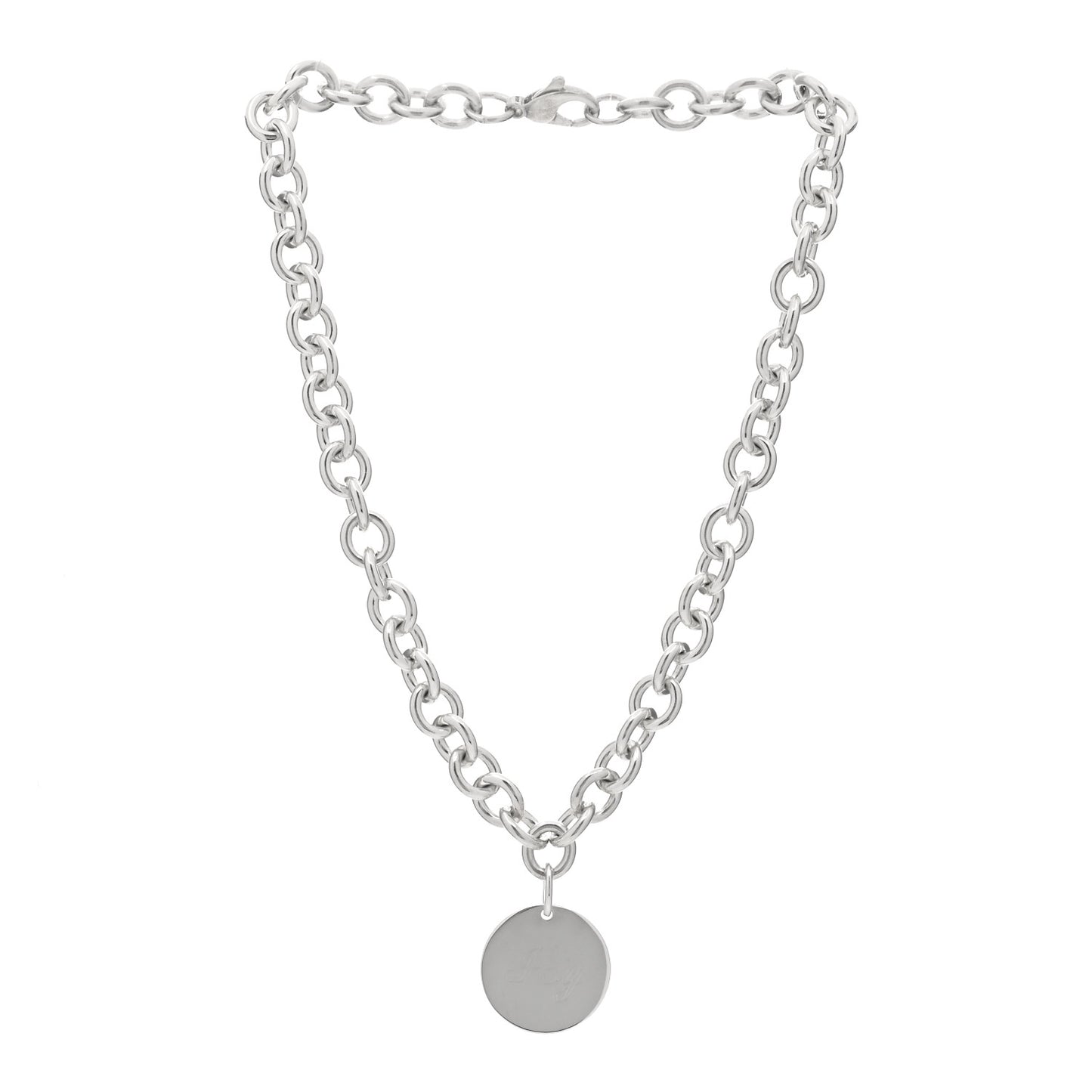 Sterling Silver Round Tag Necklace