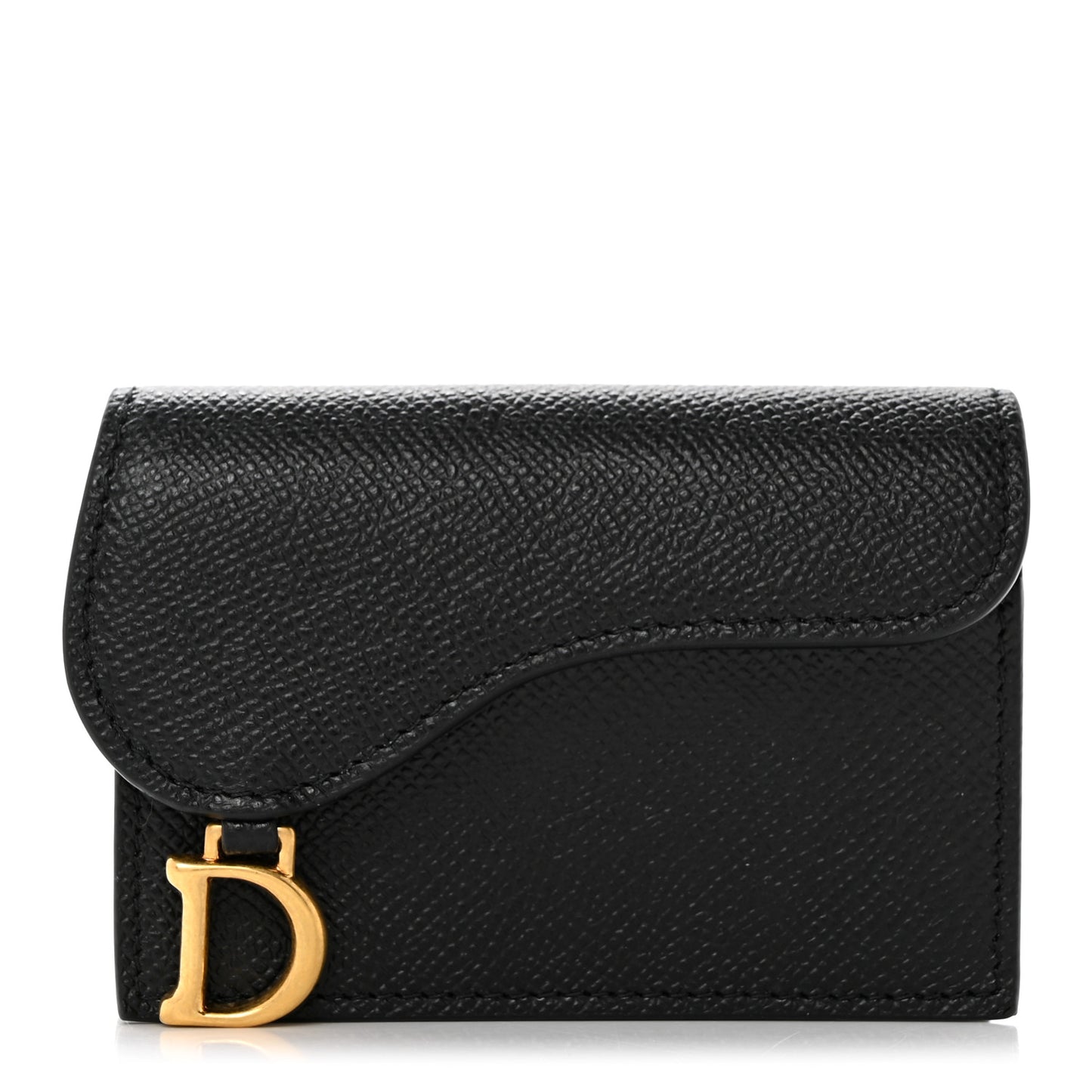 Grained Calfskin Saddle Card Holder Black