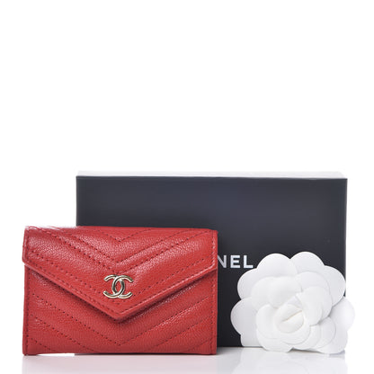 Chanel Shiny Goatskin Chevron Quilted Card Holder Wallet Red 10 of 10