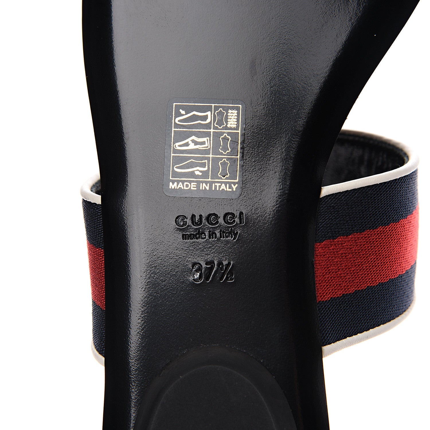 Gucci Calfskin Horsebit Web Thong Sandals 37.5 White Black 7 of 8