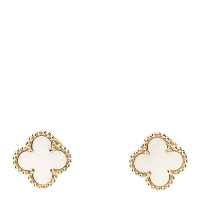 Van Cleef & Arpels 18K Yellow Gold Mother of Pearl Sweet Alhambra Earrings 1 of 6