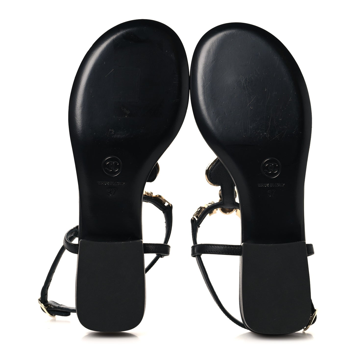 Lambskin Metal Heart Thong Sandals 37 Black