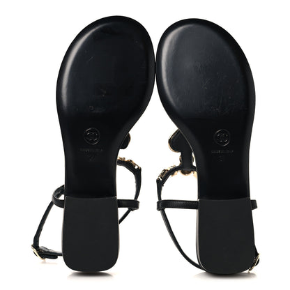 Chanel Lambskin Metal Heart Thong Sandals 37 Black 6 of 8