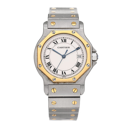 Cartier Stainless Steel 18K Yellow Gold 29mm Santos Octagon Quartz Watch 1 of 4
