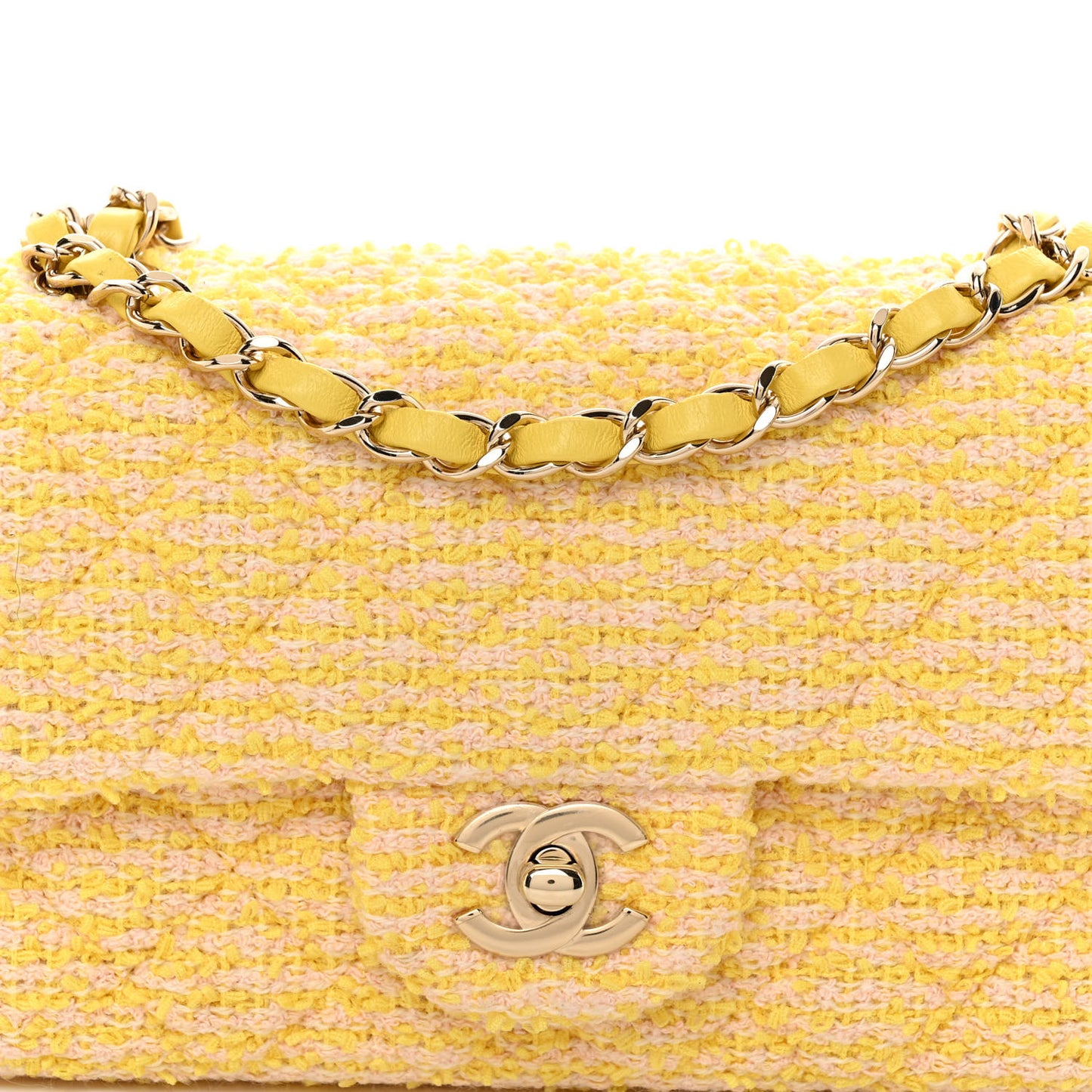 Tweed Quilted Mini Rectangular Flap Yellow Pink
