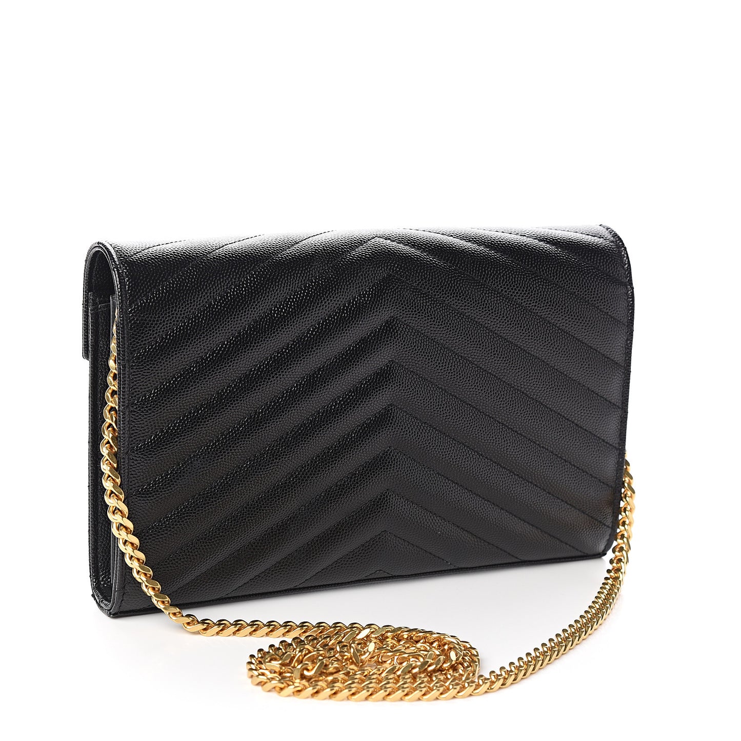 Grain De Poudre Matelasse Chevron Monogram Chain Wallet Black